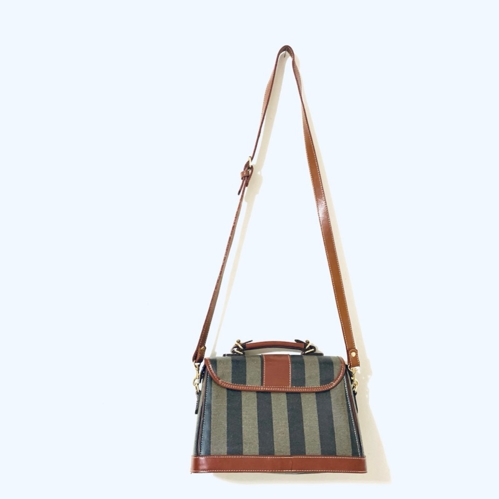 1980’s Vintage Structured Shoulder Bag - Striped Black, Grey and Brown - Picture 3 of 11